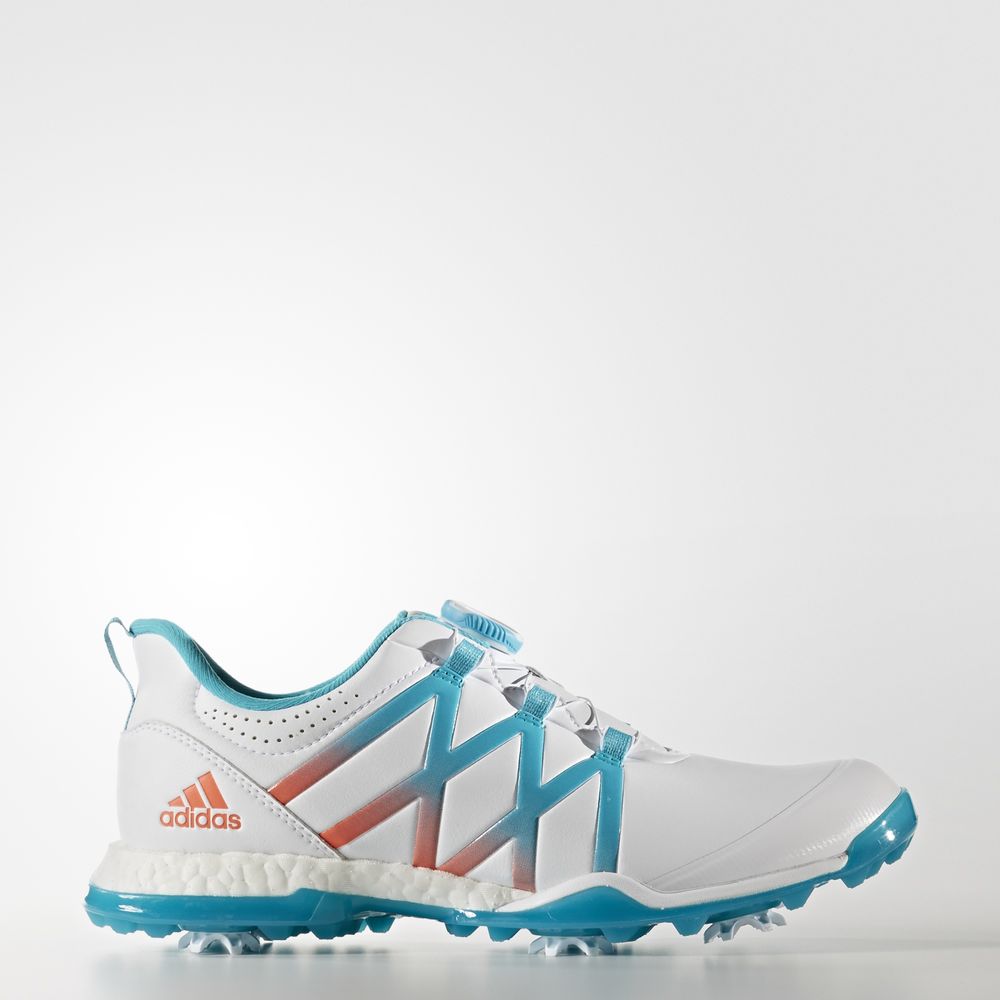 Adidas Adipower Boost Boa - παπουτσια γκολφ γυναικεια - Ασπρα/Μπλε/Κοραλι,Μέγεθος: EU 36 – 54 2/3 (7